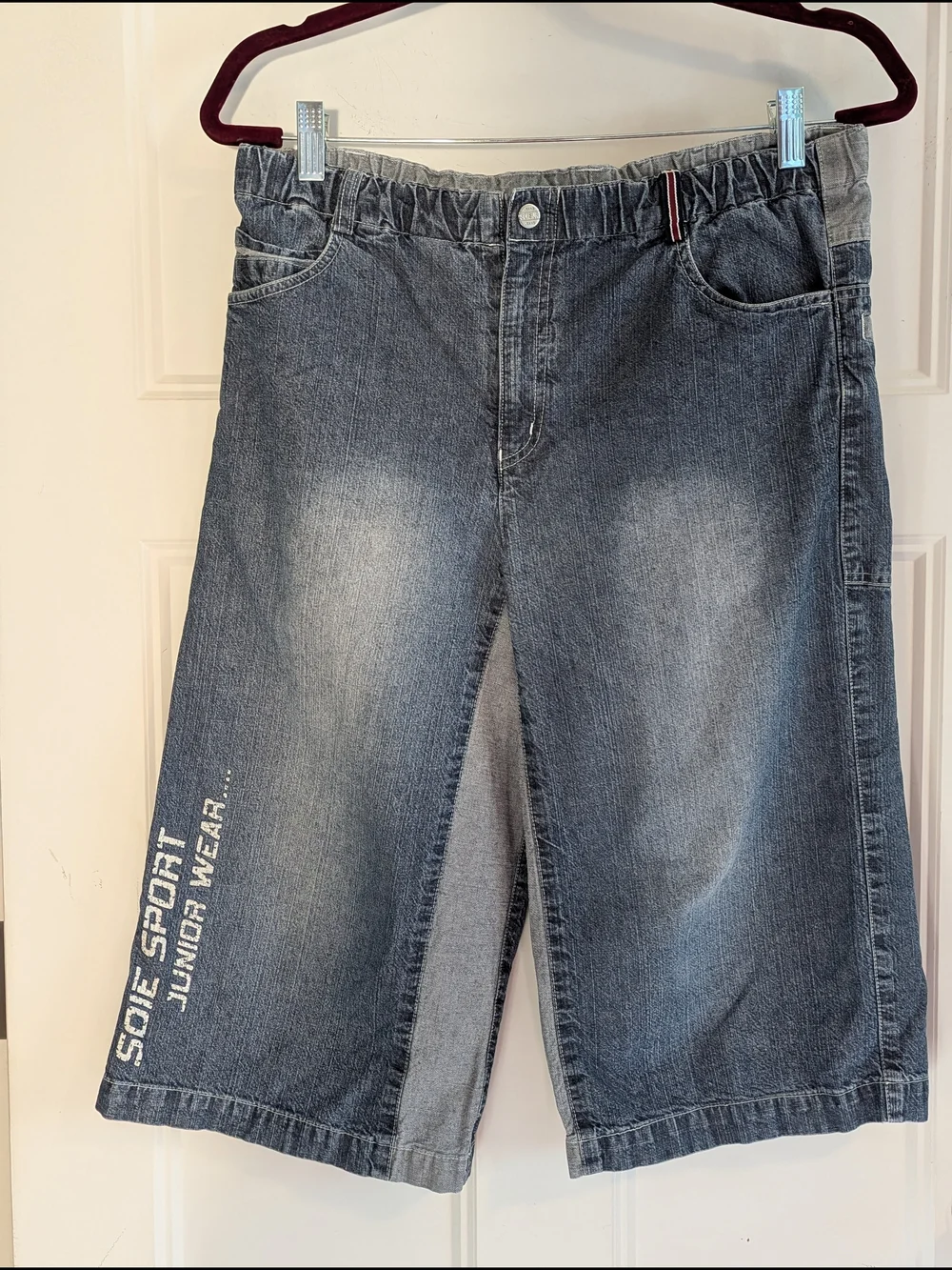 Women’s Dark Gray Wash Denim Jean Shorts with Side Logo. Y2K. Grunge. Jorts.